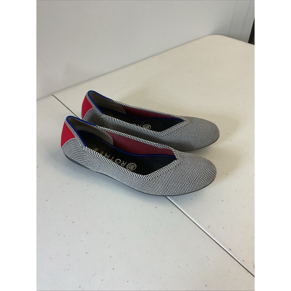 ROTHY'S Ballet Flats Size 8 Grayโ Shale Cherry Ribbon Heel Stripe Retired
